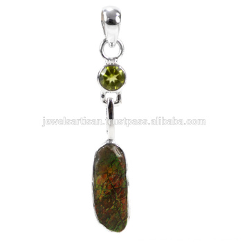 El último diseño Ammolite y piedra preciosa de Peridot 925 joyería pendiente de la plata esterlina